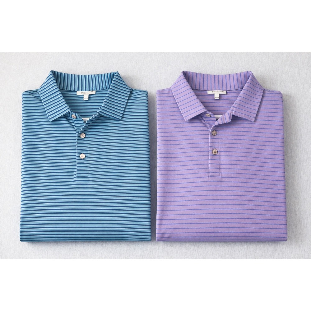 Lot 2 Peter Millar Summer Comfort Mens XL Striped Golf Polo Shirts Blue Purple